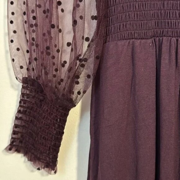 Boden Plum Purple Dots Tulle Long Sleeve Jersey Midi Party Dress 12P - Picture 6 of 11